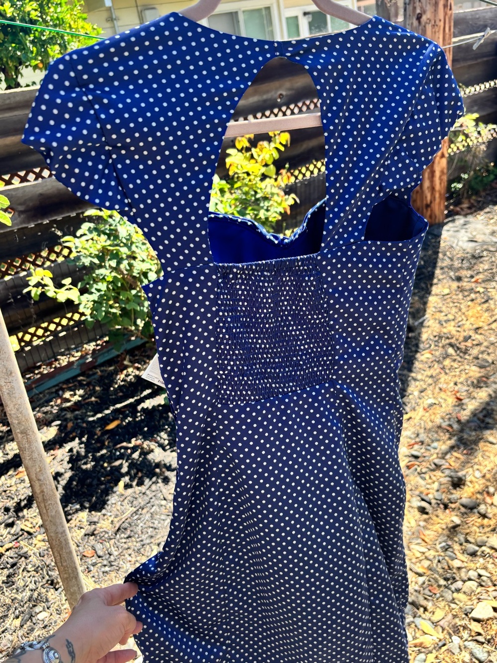 Guess Royal Blue Polka Dot Ruched Midi Dress - Picture 4 of 4
